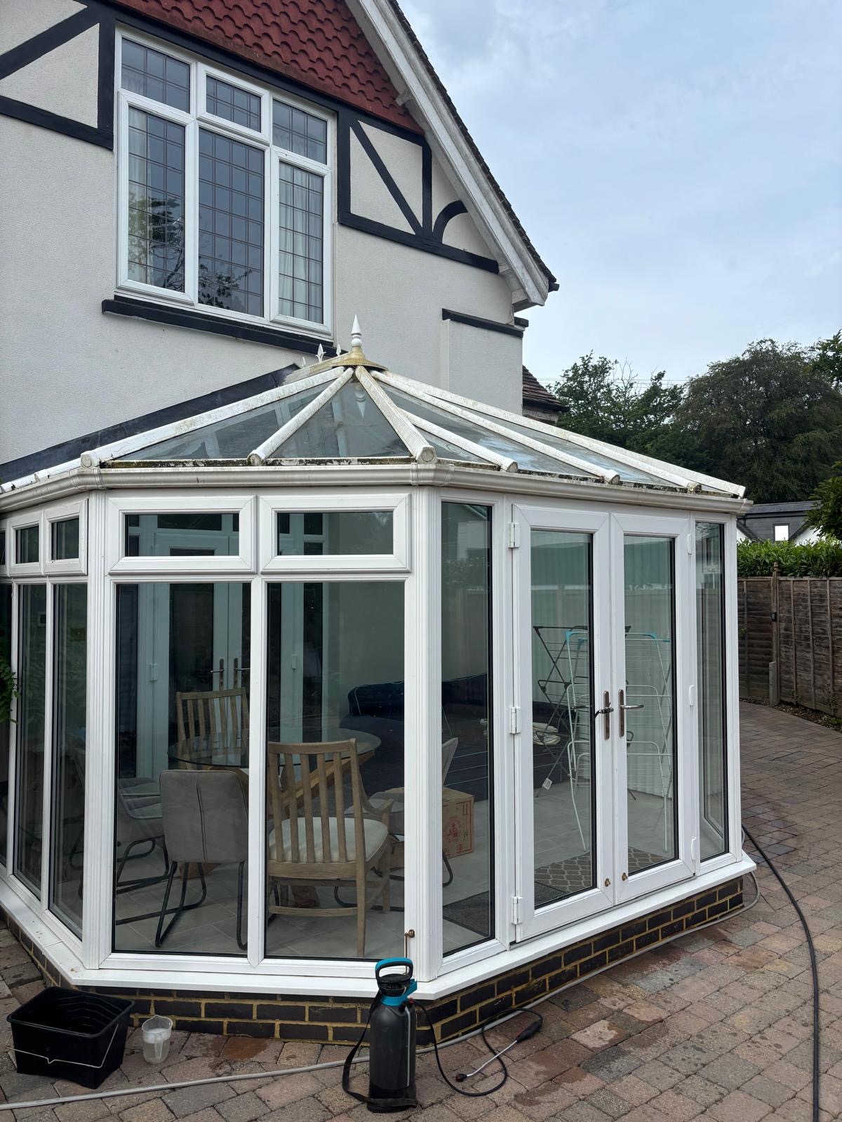 Conservatory exterior before cleaning by Noble Exterior Cleaning